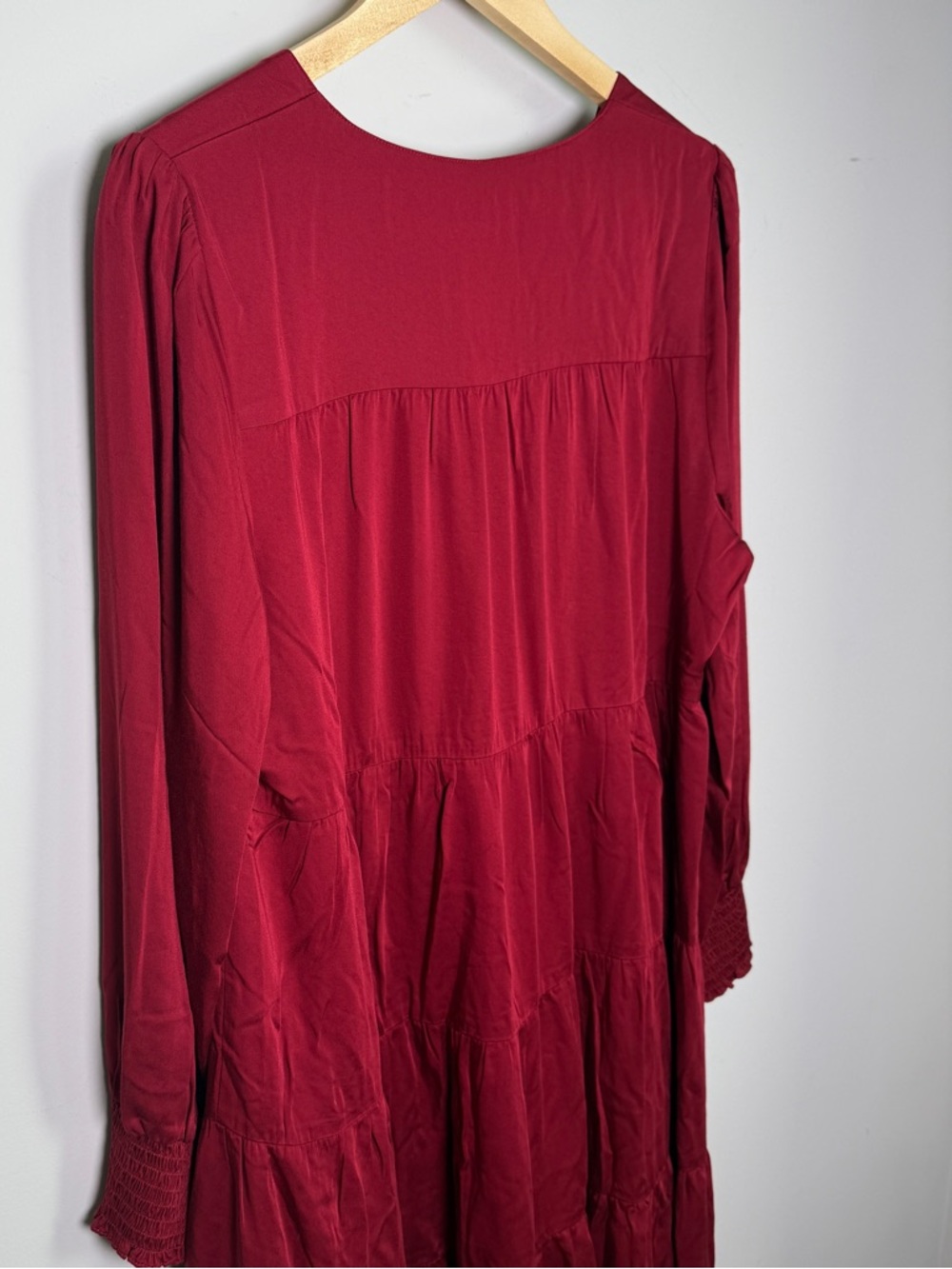 J.Jill NWT Tiered Viscose Dress | Crimson | Long Ruffle Sleeve Boho| Size L - Picture 8 of 11